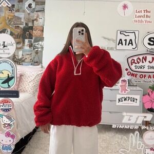 PARKE Red Sherpa button jacket sweatshirt